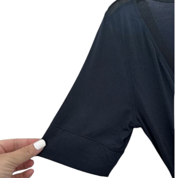 Intimately FP sz S black short sleeve V-neck wrap front thong bodysuit mesh trim - Picture 8 of 16